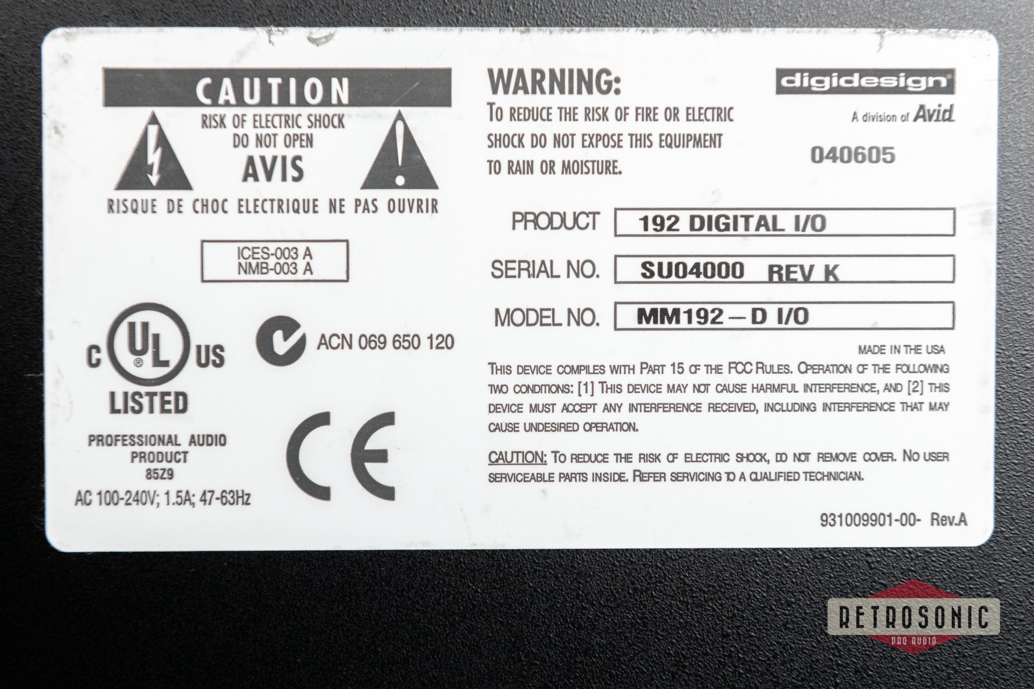 Digidesign Avid 192 I/O w. 2 AES cards 16x16