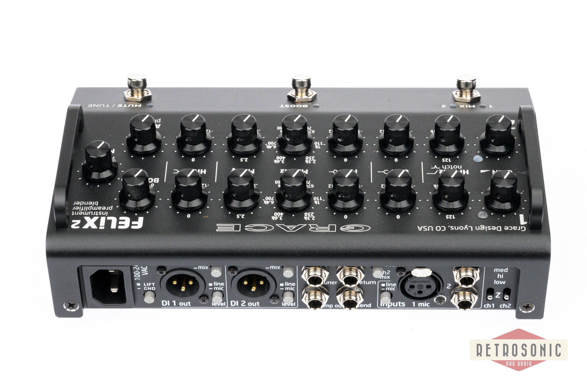 Grace Design FELiX2-BK 2-Channel Instrument & Mic Preamp / DI / EQ Black Finish