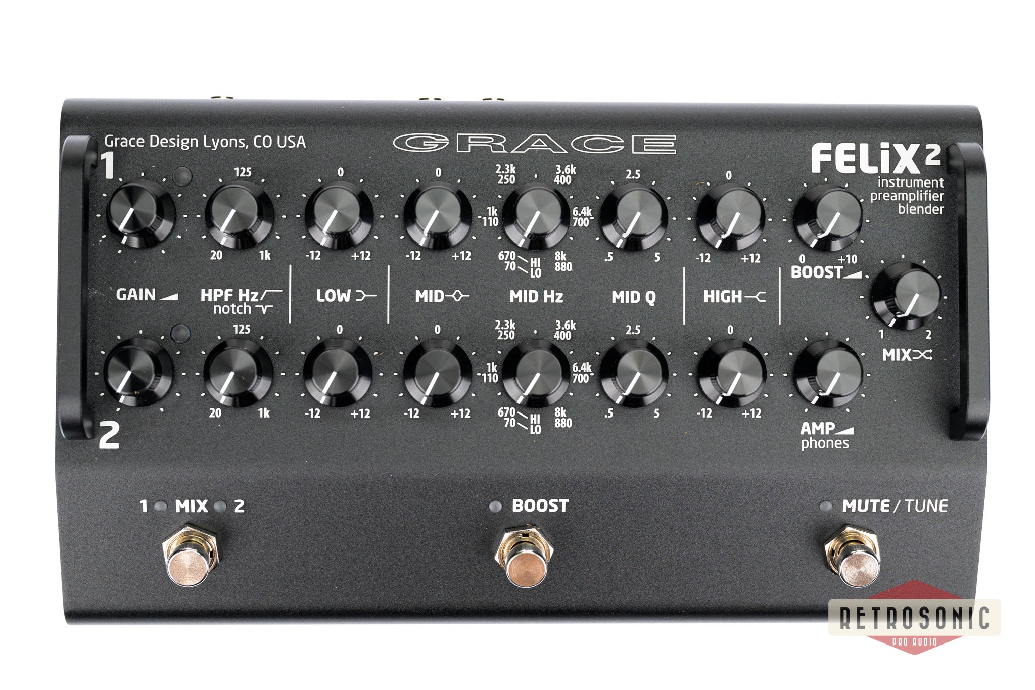 Grace Design FELiX2-BK 2-Channel Instrument & Mic Preamp / DI / EQ Black Finish