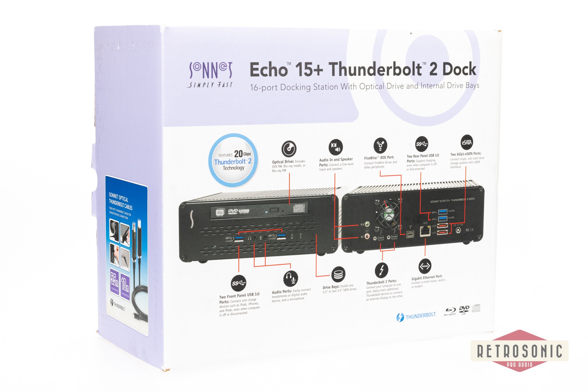 Sonnet Echo 15+ TB2 Dock. No optical drive.